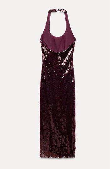 s Beden bordo Renk Zara Halter Yaka Payetli Gece Elbisesi