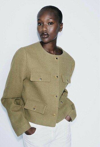 Zara Zara Kapaklı Cepli Crop Blazer