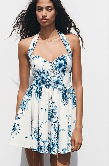 Zara Zara Halter Yaka Çiçekli Elbise