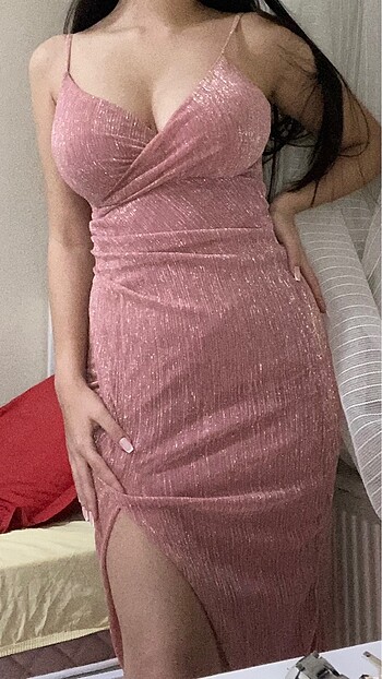 Trendyol & Milla Simli pembe elbise