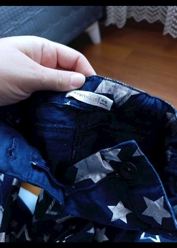 Kız Çocuk Koyu Mavi Baskılı Denim pantolon - Görsel 3