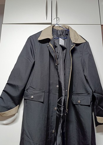 Siyah Uzun bayan Trençkot - Görsel 2