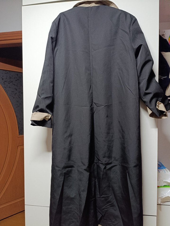 Siyah Uzun bayan Trençkot - Görsel 4