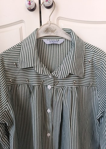 Beyaz Çizgili Uzun Kollu Gömlek - Görsel 3