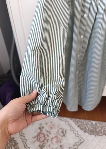 Beyaz Çizgili Uzun Kollu Gömlek - Görsel 2