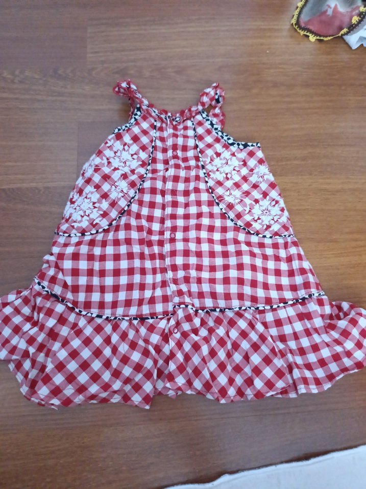 Kız Çocuk Kırmızı Kareli Volanlı Elbise - Görsel 2