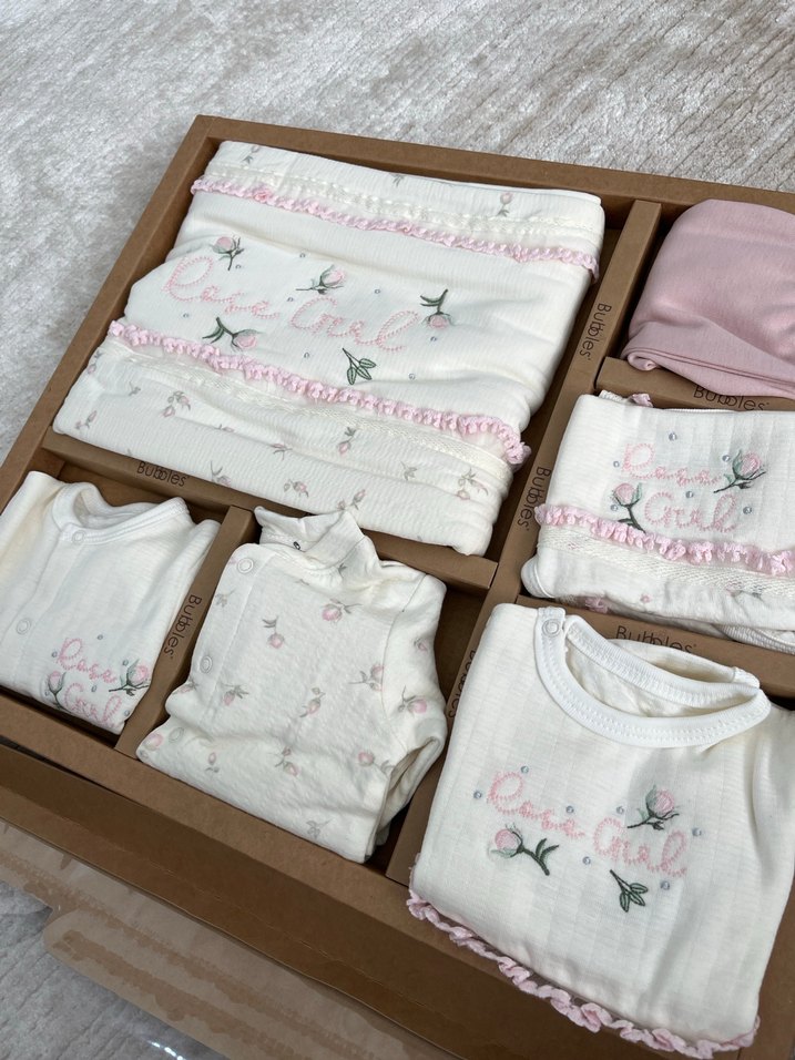 Pembe Nakışlı Örgü Bebek Kız Hastane Kıyafeti - Görsel 2