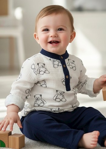 Uzun Kollu Ayıcık Desenli Bebek Takımı - Görsel 2