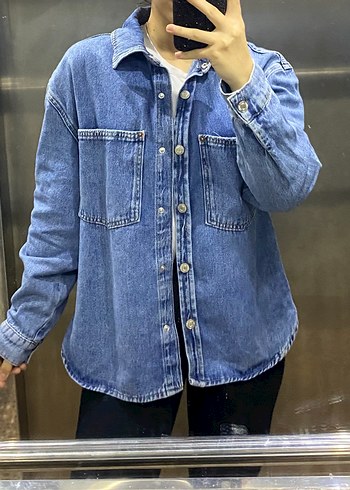 Düğmeli Gri Kadın Denim Ceket - Görsel 4