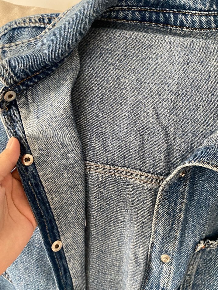 Düğmeli Gri Kadın Denim Ceket - Görsel 3