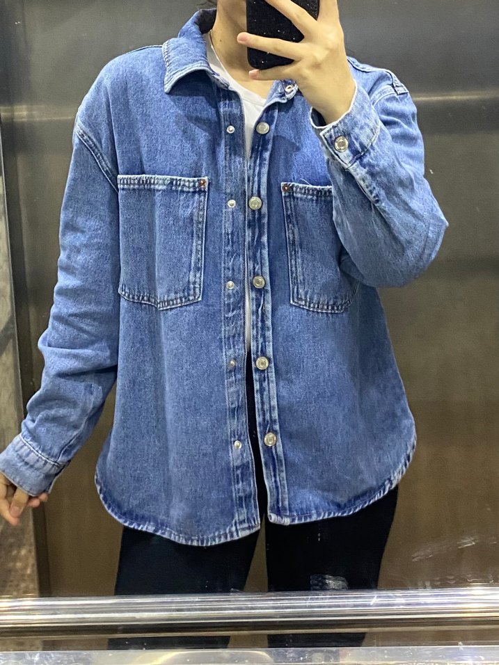 Düğmeli Gri Kadın Denim Ceket - Görsel 4