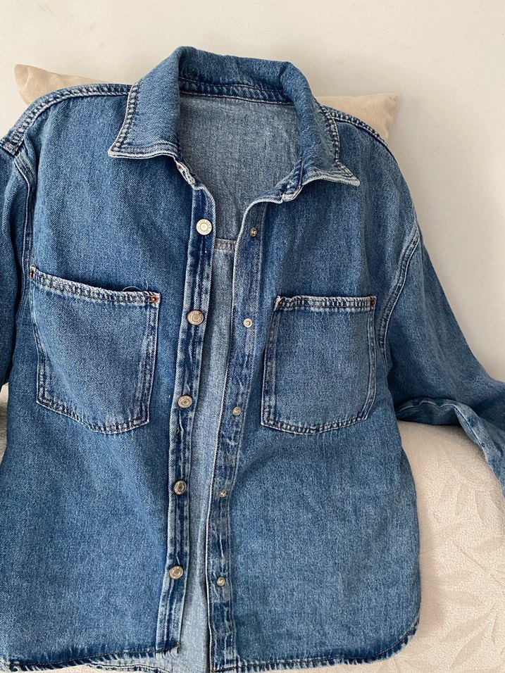 Düğmeli Gri Kadın Denim Ceket - Görsel 2