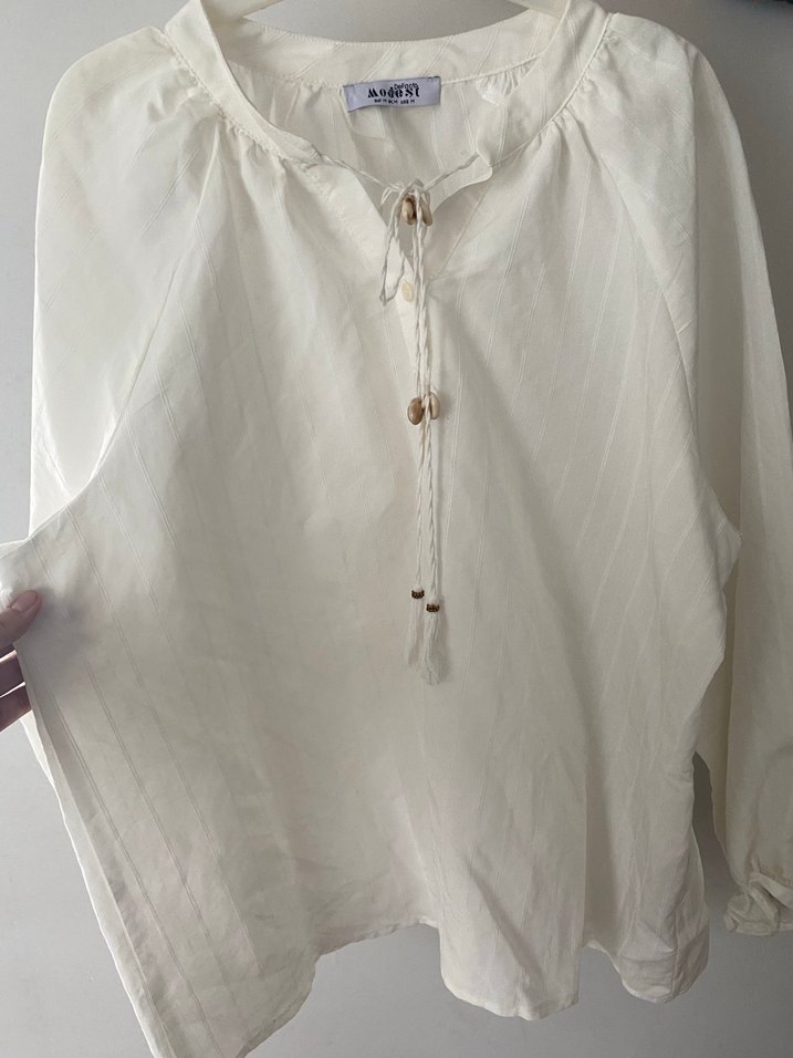 Kadın Beyaz Keten Bohem Salaş Gömlek - Görsel 2