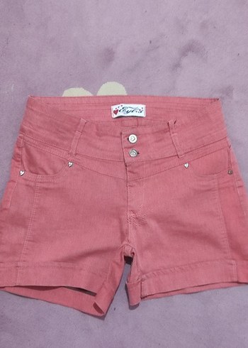 Diğer Pembe Düğmeli Mini Denim Şort