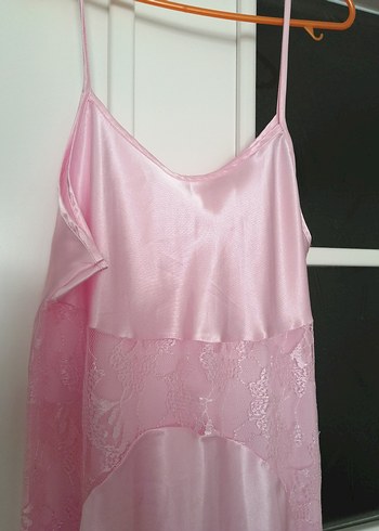 Pierre Cardin Pembe Uzun Parlak Askılı Gecelik