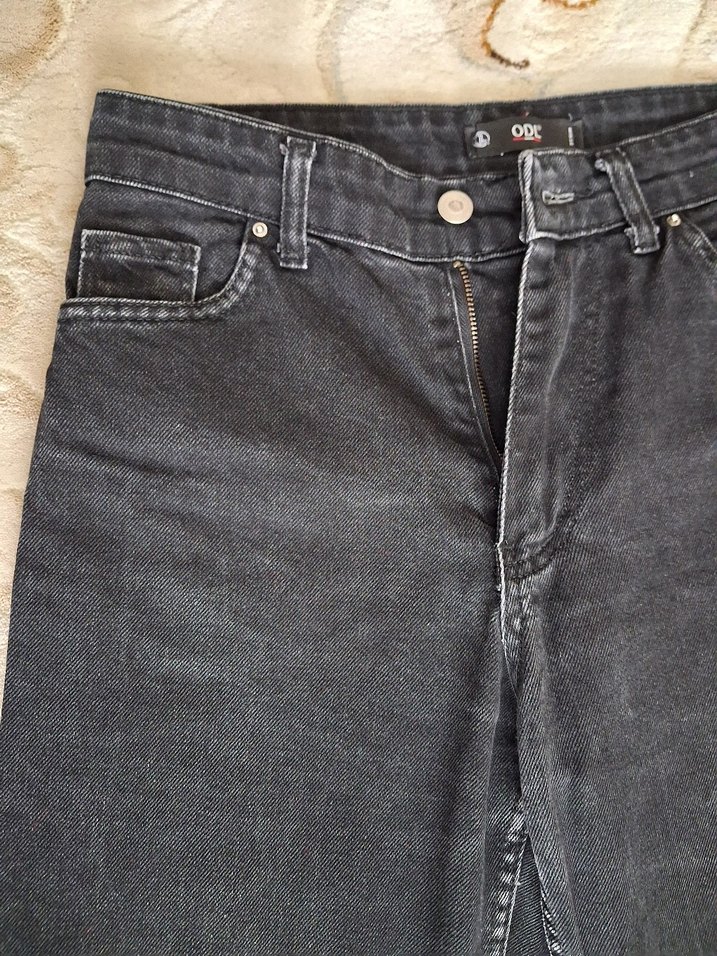 Gri Kadın Bol Kesim Midi Kot Pantolon - Görsel 2