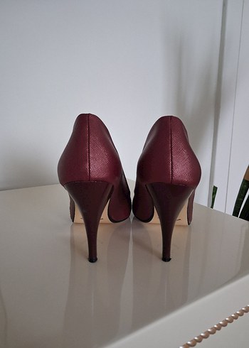 Bordo Deri Stiletto Kadın Topuklu Ayakkabı - Görsel 4