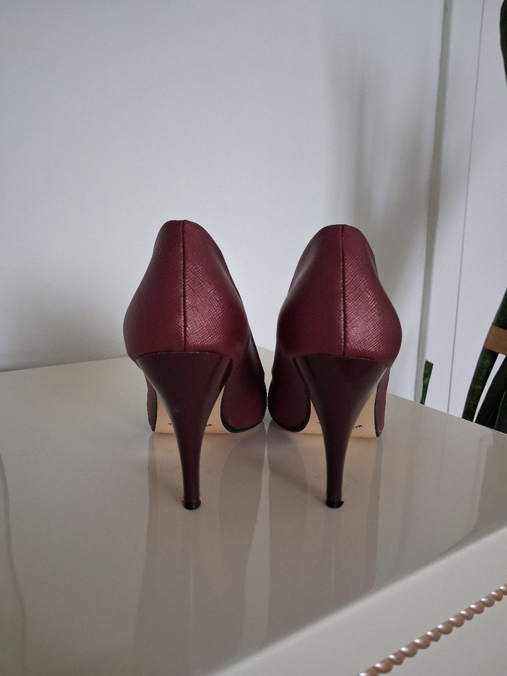 Bordo Deri Stiletto Kadın Topuklu Ayakkabı - Görsel 4