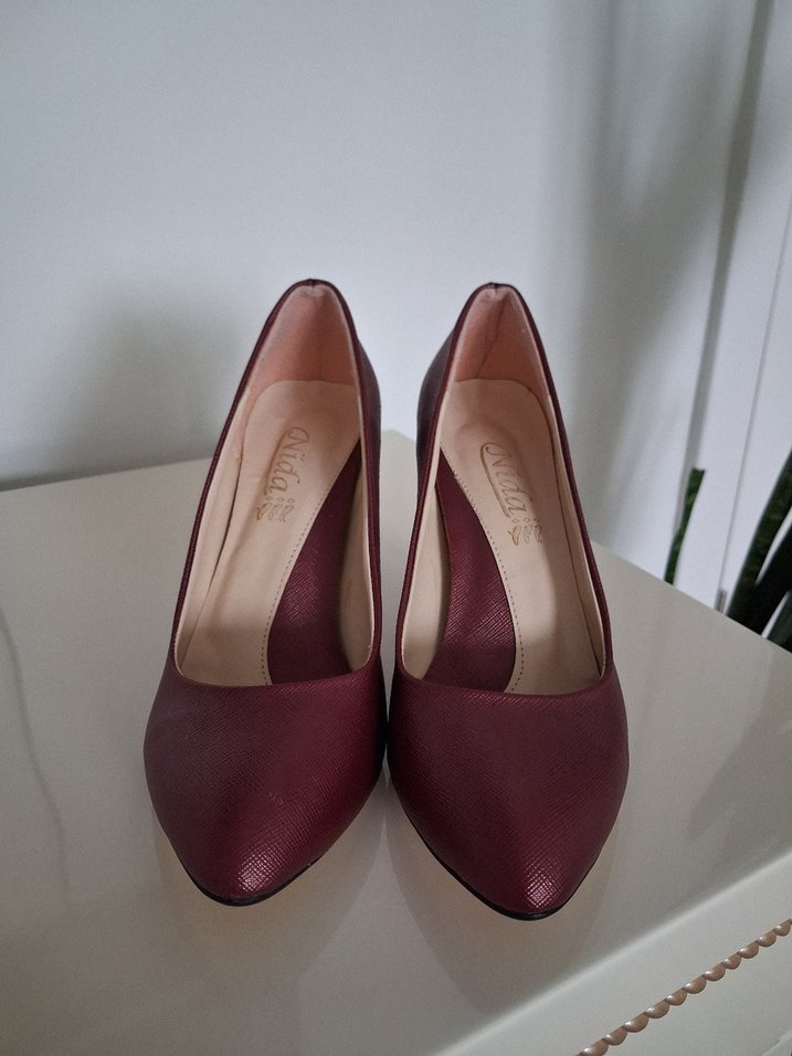 Bordo Deri Stiletto Kadın Topuklu Ayakkabı - Görsel 3