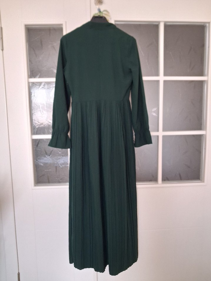 Uzun Kollu Yeşil Keten Bohem Elbise - Görsel 2