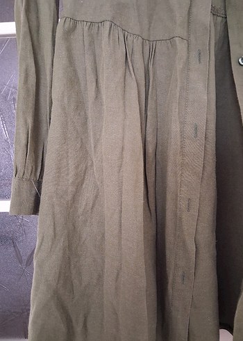 Düğmeli Haki Midi Keten Ceket - Görsel 4