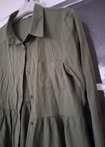 Düğmeli Haki Midi Keten Ceket - Görsel 3