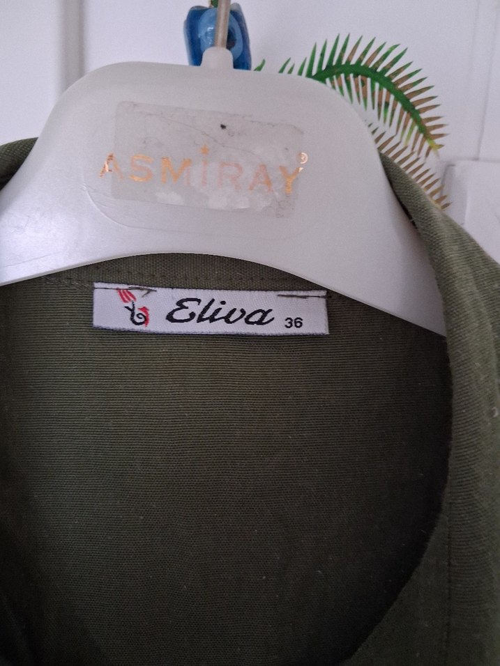 Düğmeli Haki Midi Keten Ceket - Görsel 2