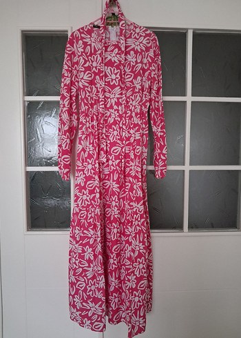 Pembe Desenli Bohem Uzun Elbise - Görsel 2