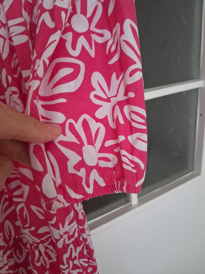 Pembe Desenli Bohem Uzun Elbise - Görsel 4