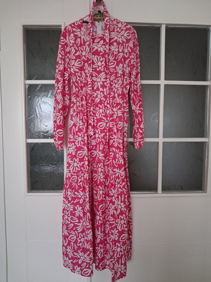 Pembe Desenli Bohem Uzun Elbise - Görsel 2