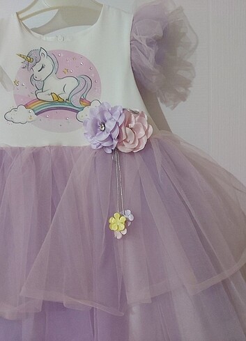 24-36 Ay Beden mor Renk CHERRYS BEBEK Unicorn Kiz Çocuk Elbise