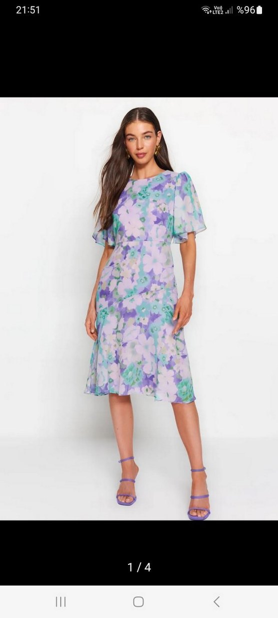 Mor Pastel Desenli Midi Salaş Elbise - Görsel 2