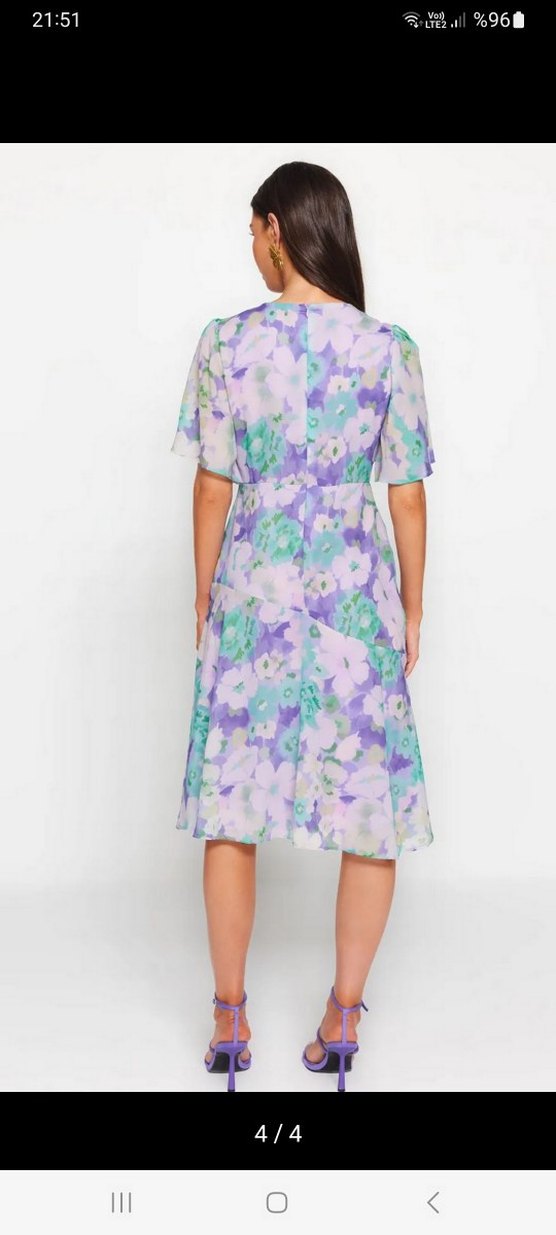 Mor Pastel Desenli Midi Salaş Elbise - Görsel 3