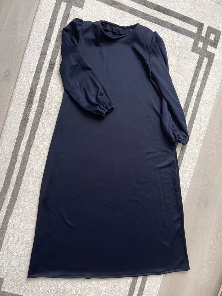 Lacivert  Uzun Kollu Salaş elbise - Görsel 3