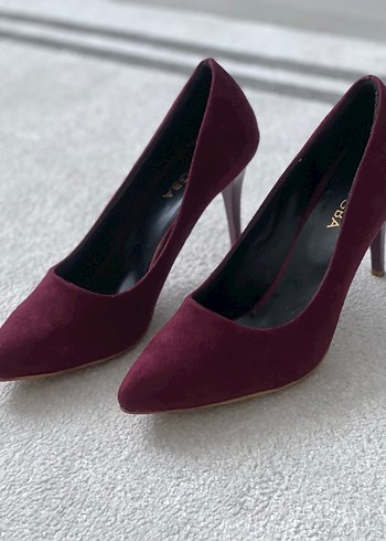 Bordo Süet Stiletto Kadın Ayakkabı - Görsel 4