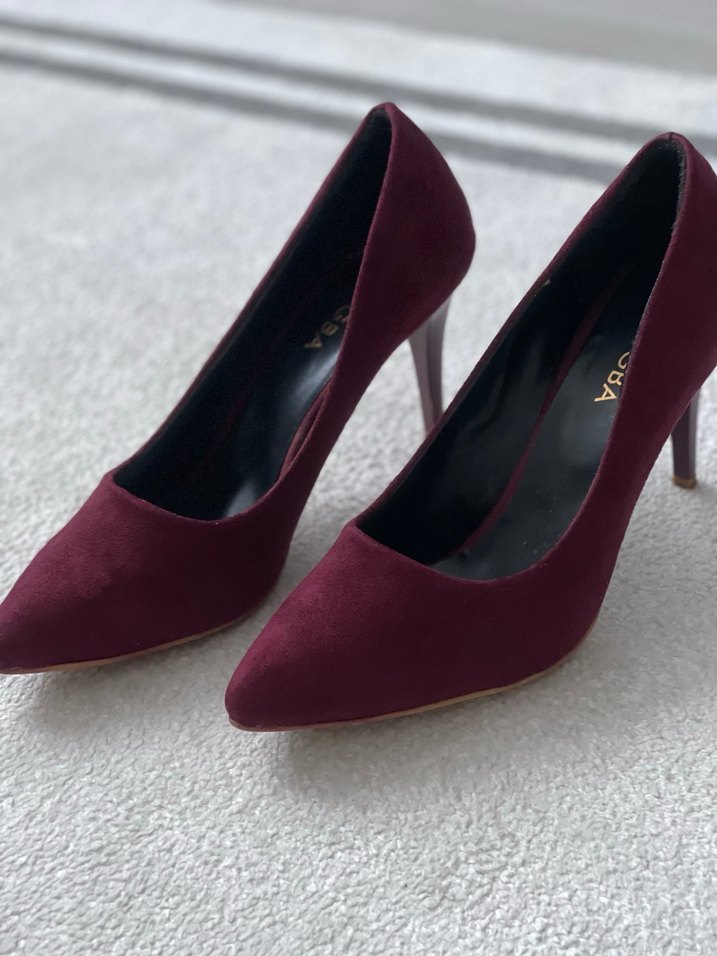 Bordo Süet Stiletto Kadın Ayakkabı - Görsel 4