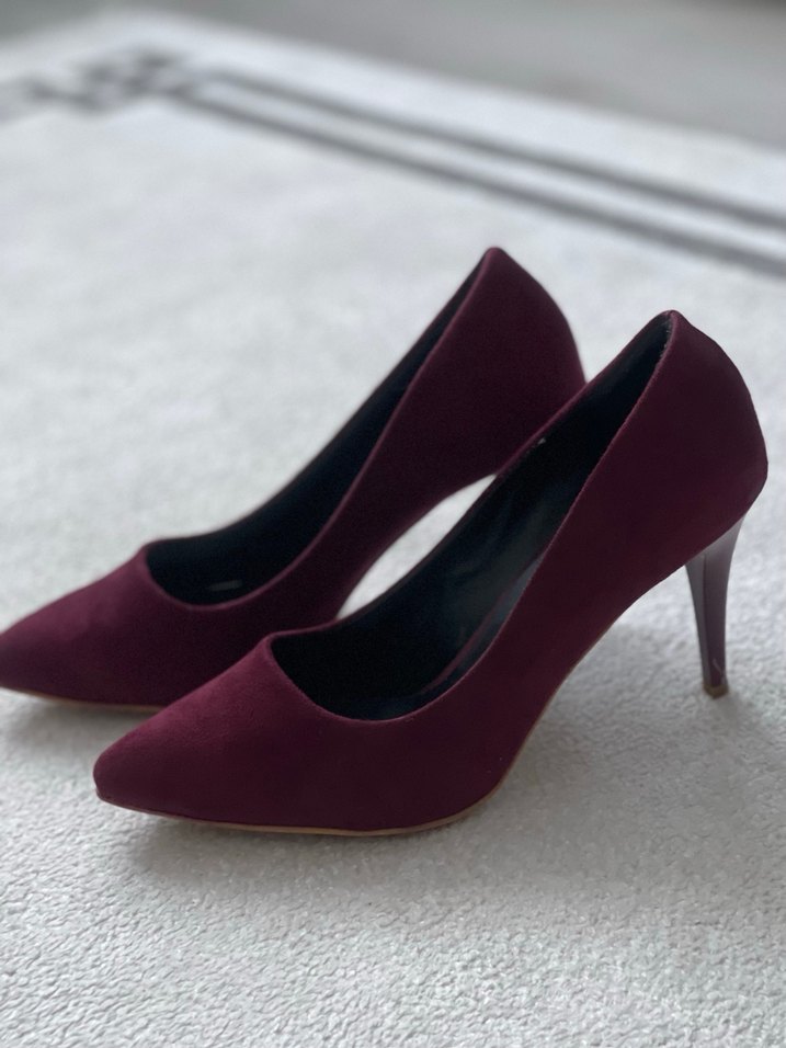 Bordo Süet Stiletto Kadın Ayakkabı - Görsel 3