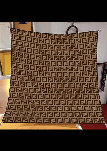 FENDİ MARKA Kahverengi soyut desenli battaniye
