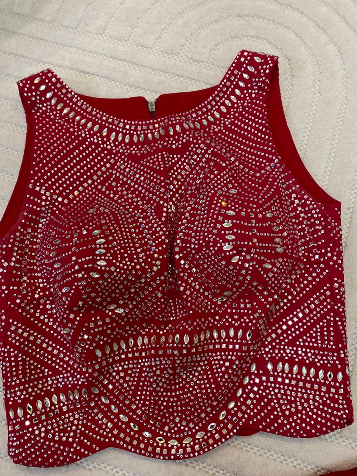 Kırmızı Nakışlı Uzun Kadın Abiye Elbise - Görsel 2