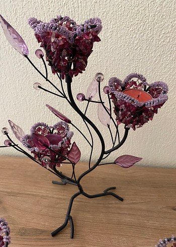 Mor Çiçek Detaylı Mumluk şamdanlık - Görsel 3