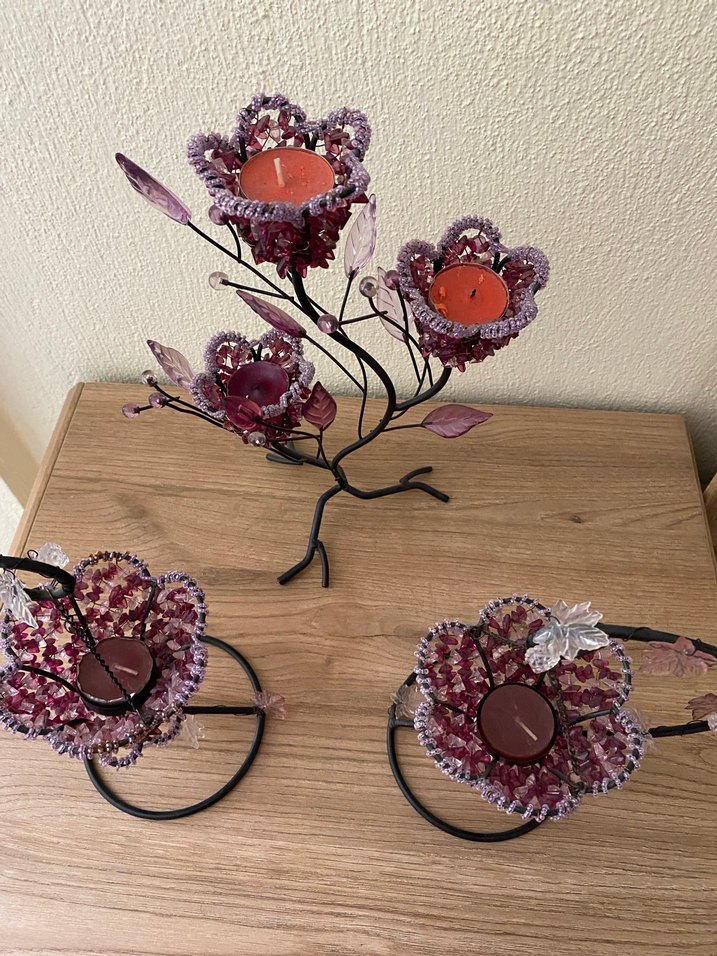 Mor Çiçek Detaylı Mumluk şamdanlık - Görsel 4