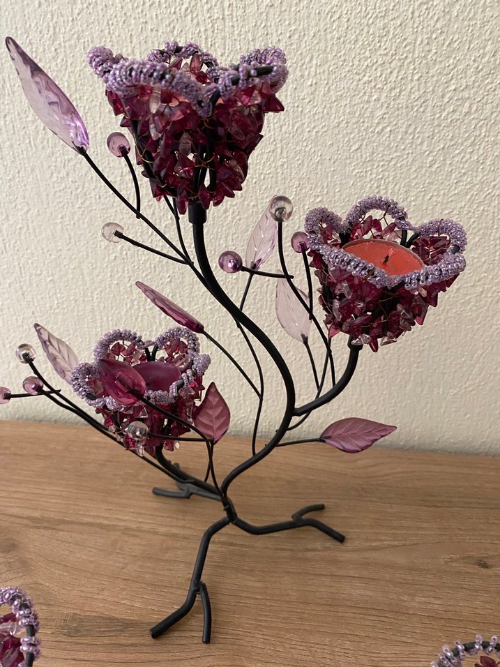 Mor Çiçek Detaylı Mumluk şamdanlık - Görsel 3