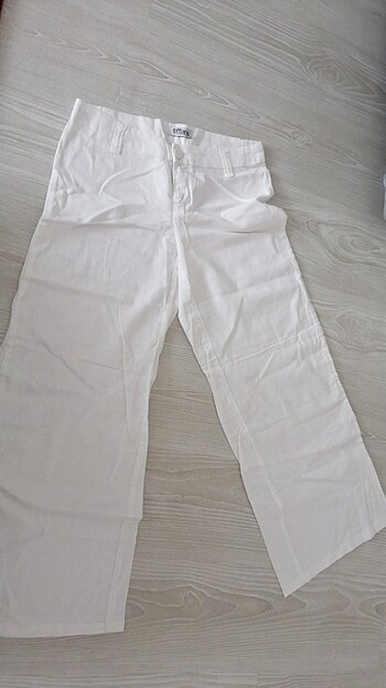 Beyaz keten bol paça pantolon