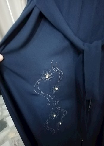 Diğer Nakışlı Kemerli Uzun Kollu Lacivert Kadın Elbise