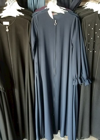 Uzun Kollu Lacivert Uzun Elbise Fermuarlı