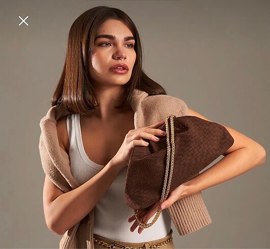 Zara Acı kahve süet örgü detaylı çanta