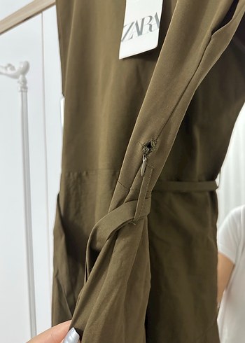 Kahverengi Keten Kemerli Uzun Elbise - Görsel 3