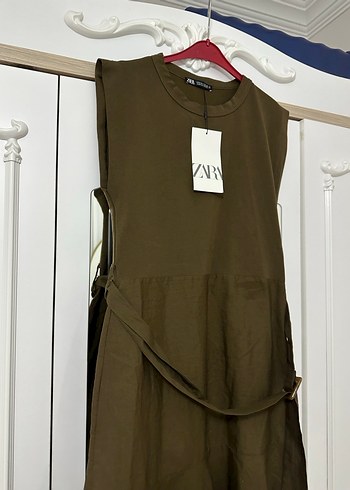 Kahverengi Keten Kemerli Uzun Elbise - Görsel 5