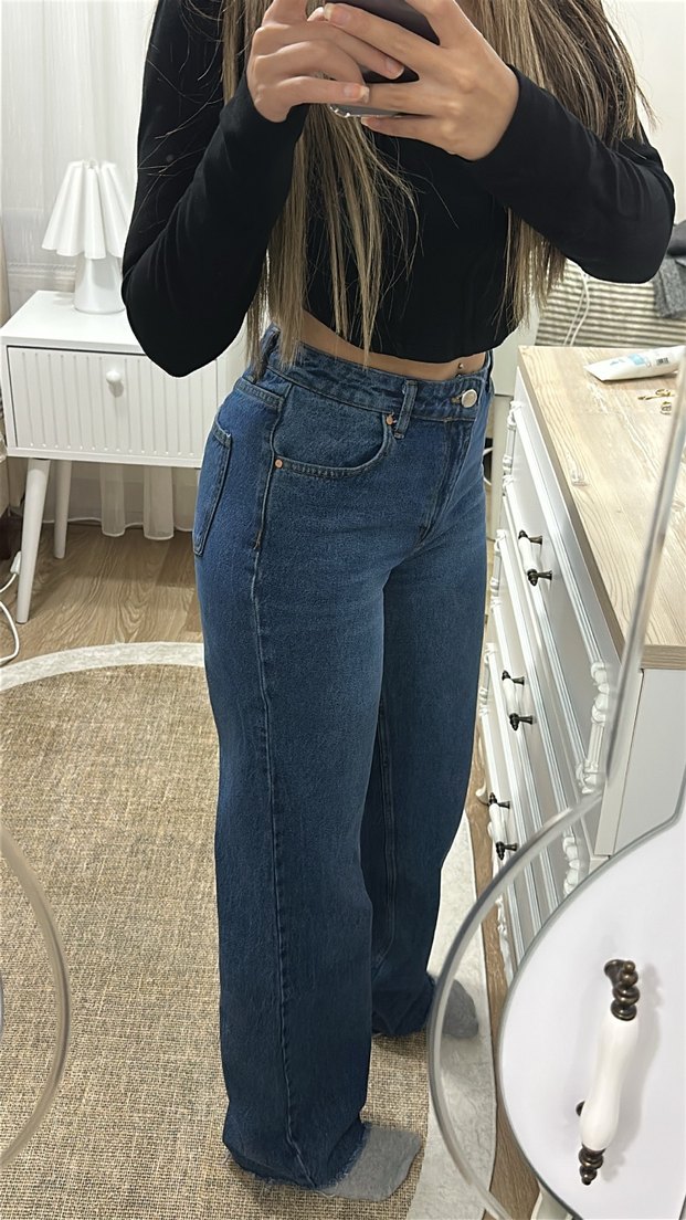 Kadın Lacivert Bol Kesim wıde leg jean - Görsel 2