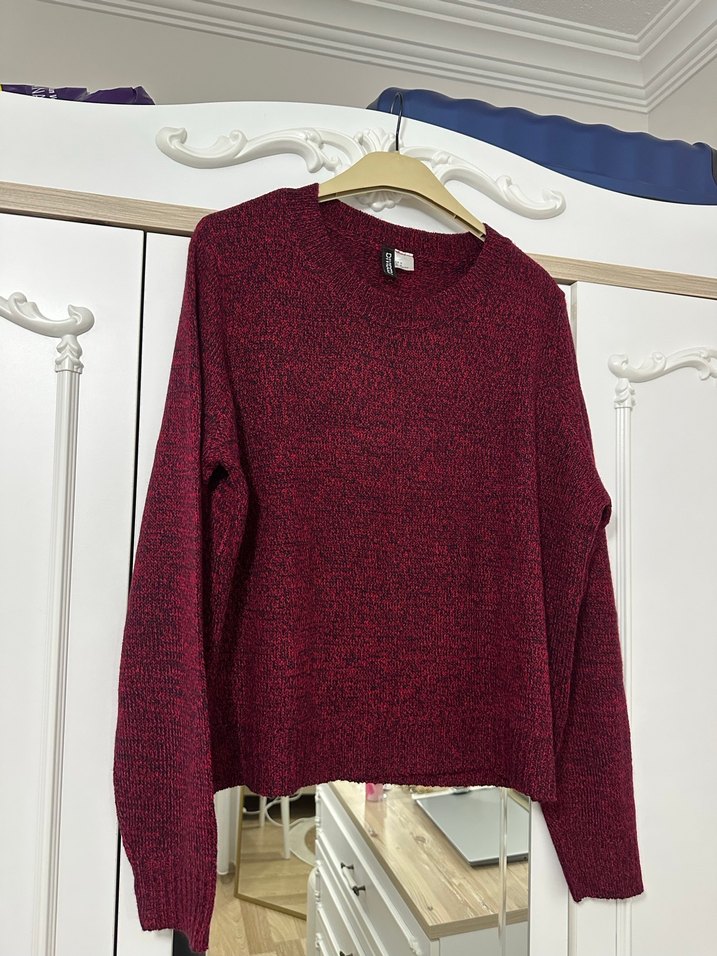 Bordo Örgü Kadın Salaş Kazak - Görsel 2